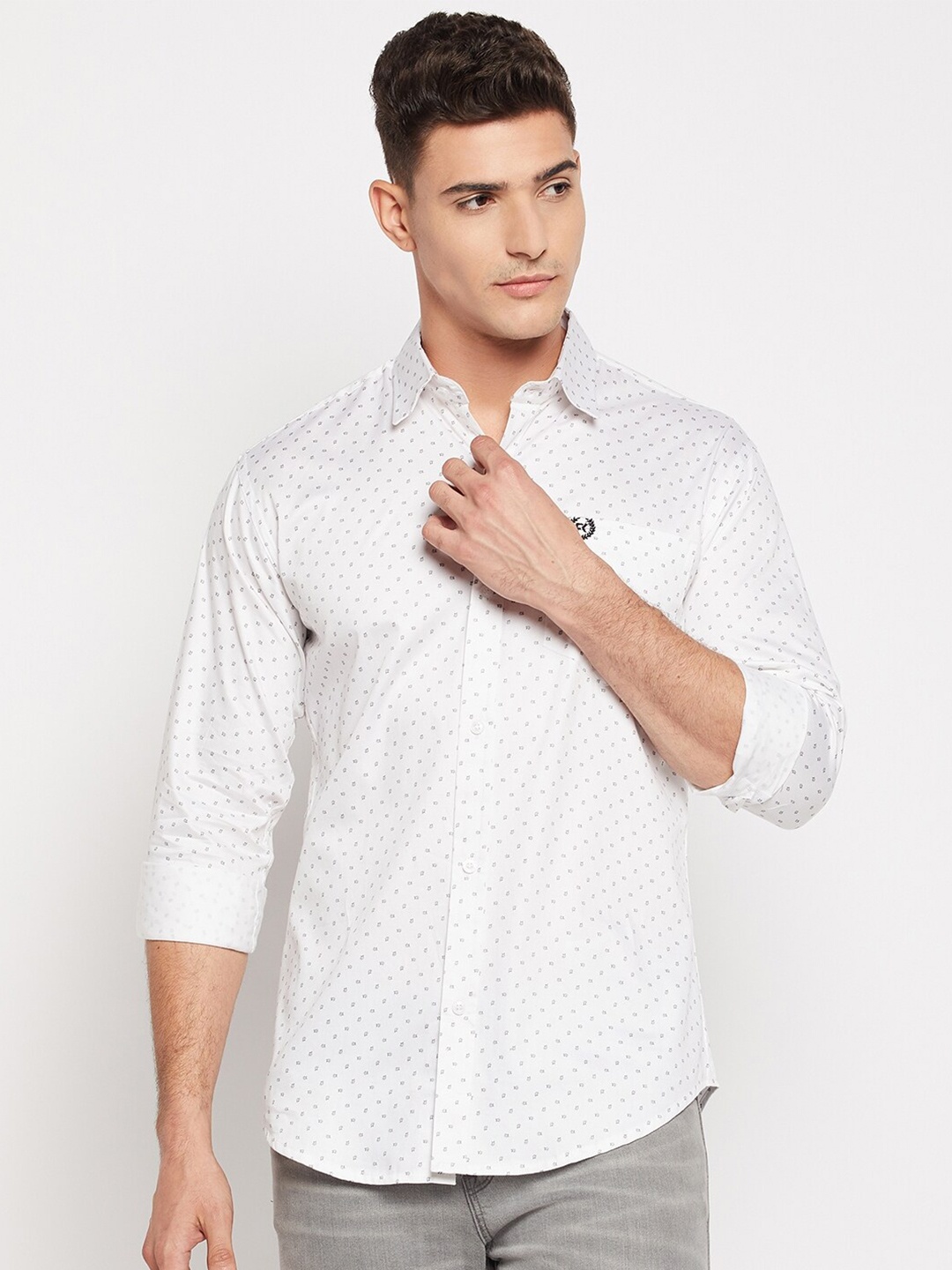 

FirstKrush Micro Ditsy Printed Linen Casual Shirt, White
