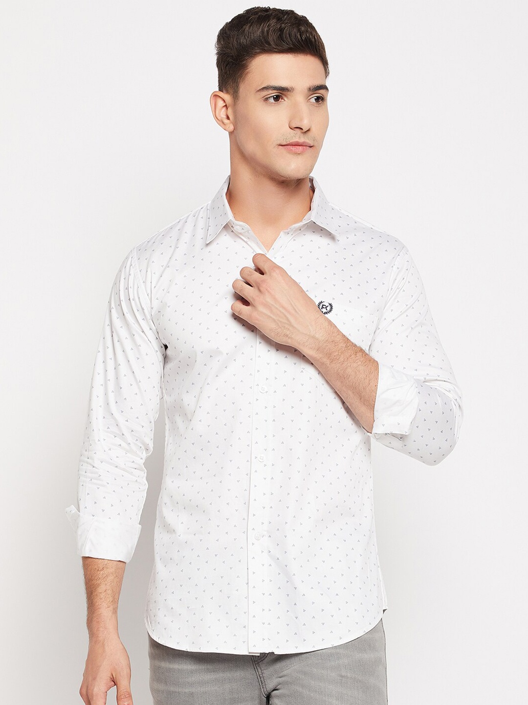 

FirstKrush Micro Ditsy Printed Linen Casual Shirt, White