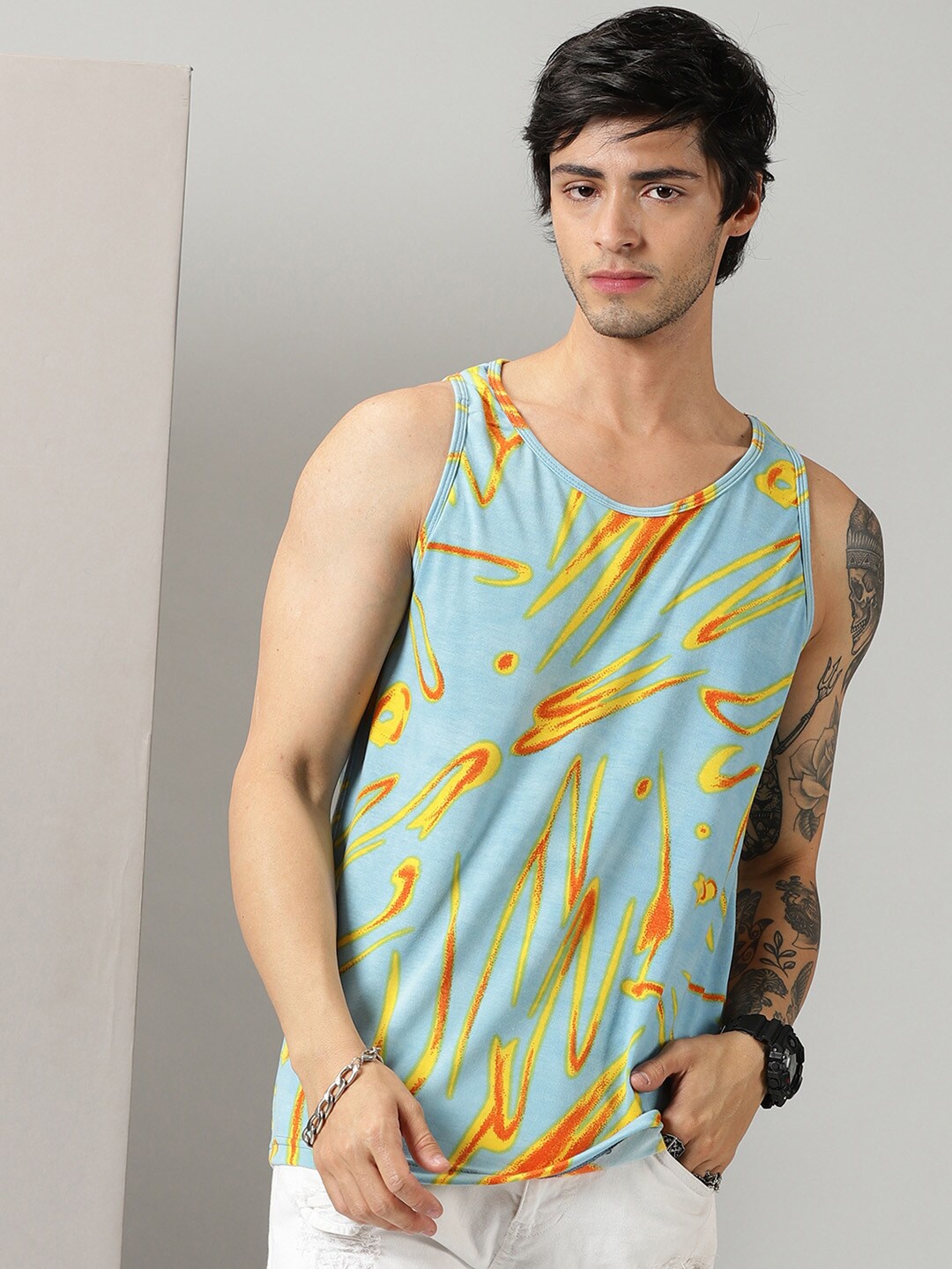 

Rodzen Abstract Printed Regular Fit Cotton T-Shirt, Blue