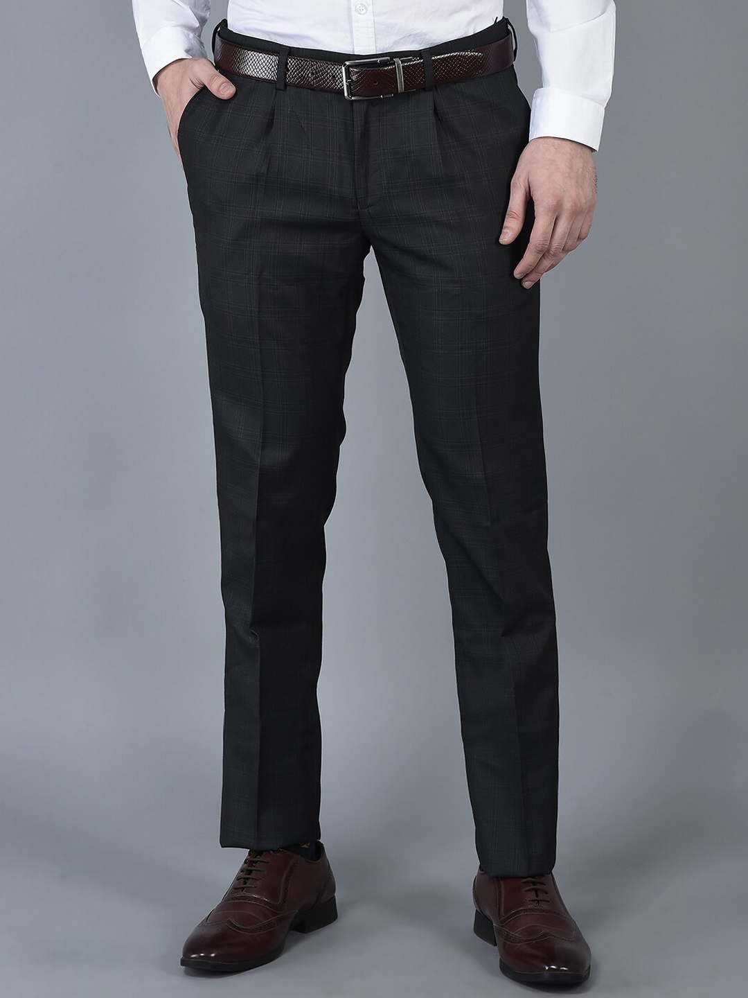 

CANOE Men Checked Smart Easy Wash Trousers, Charcoal