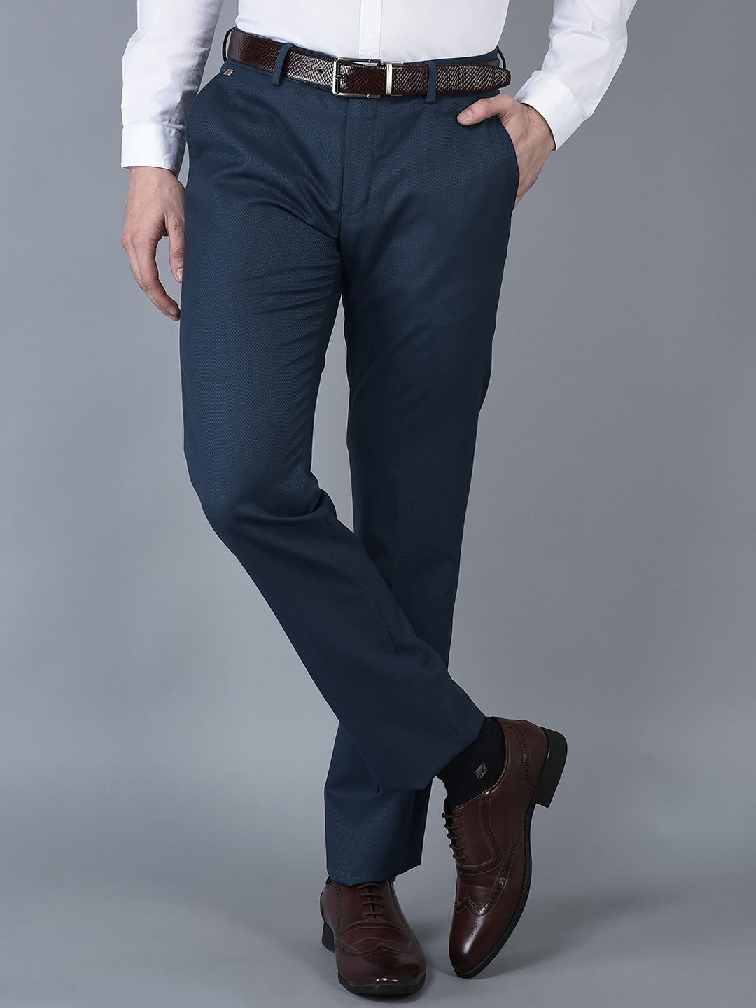 CANOE Men Smart Easy Wash Formal Trousers, Blue