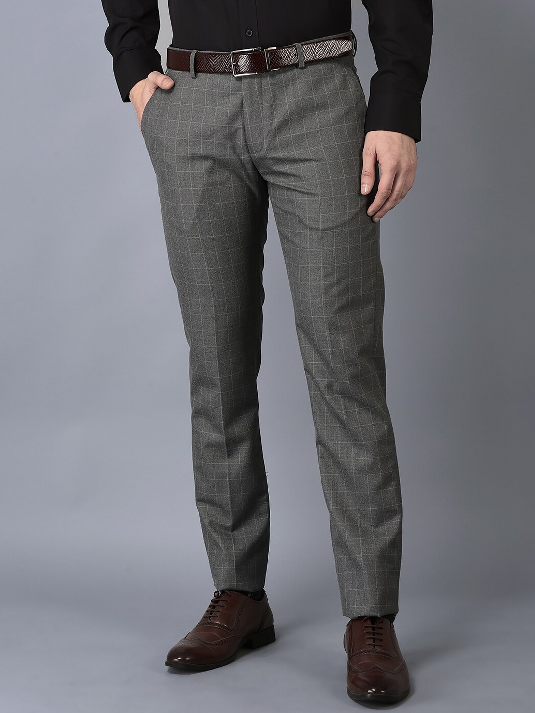 CANOE Men Checked Smart Easy Wash Trousers, Grey