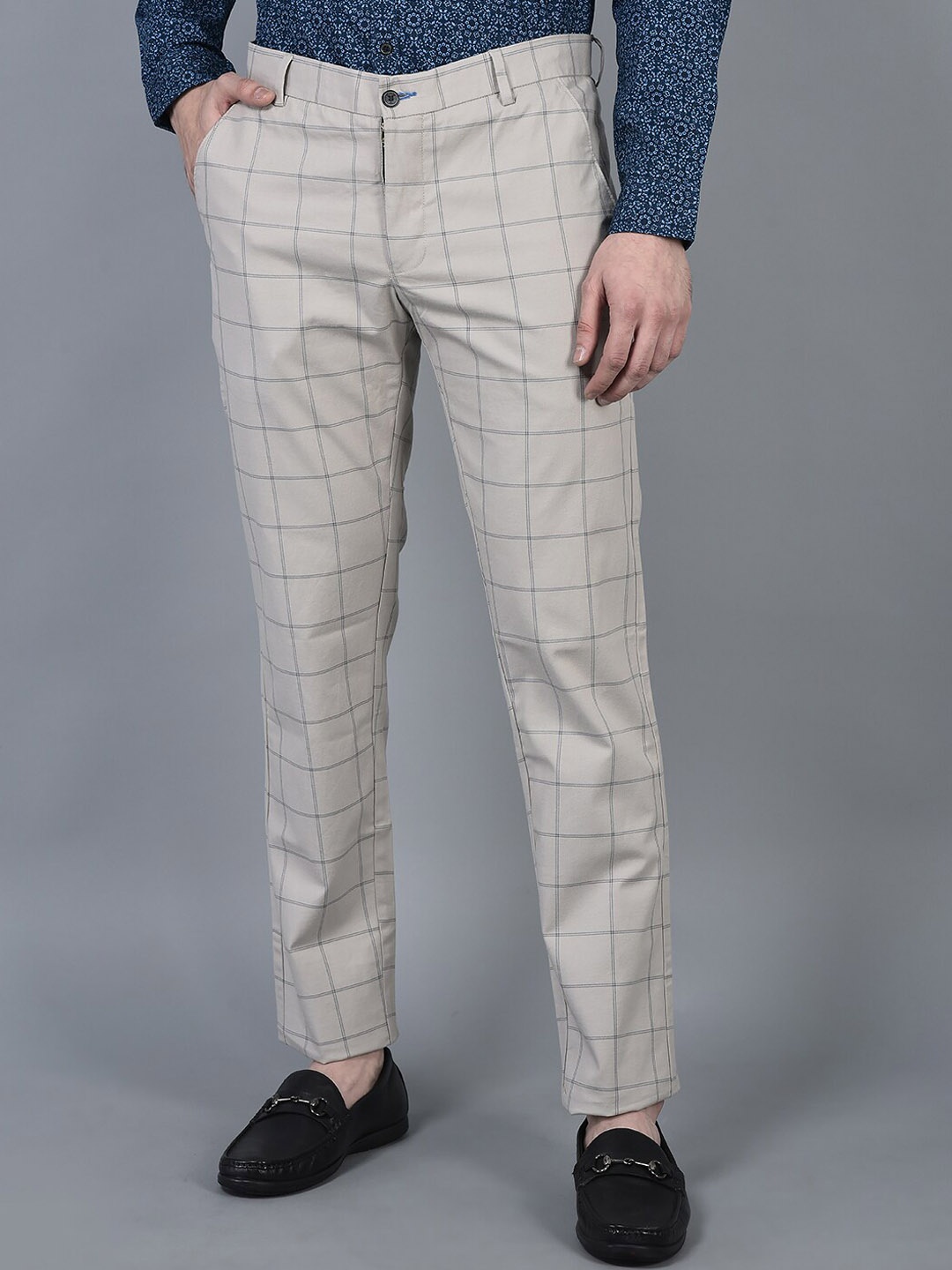 

CANOE Men Checked Smart Easy Wash Trousers, Beige