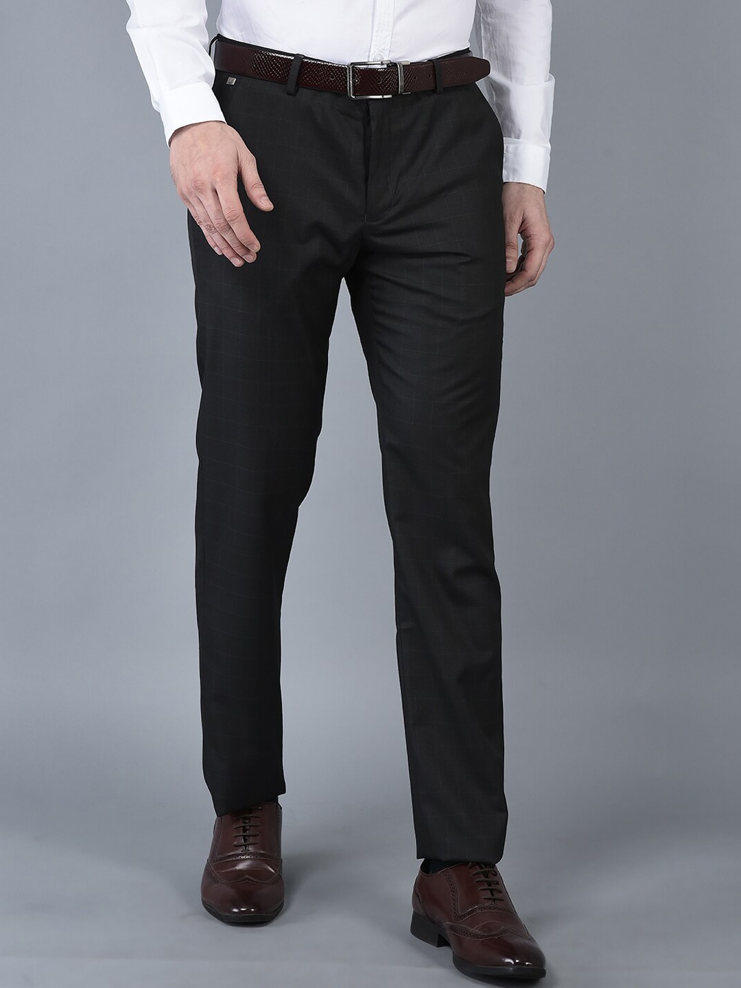 

CANOE Men Checked Smart Easy Wash Trousers, Brown