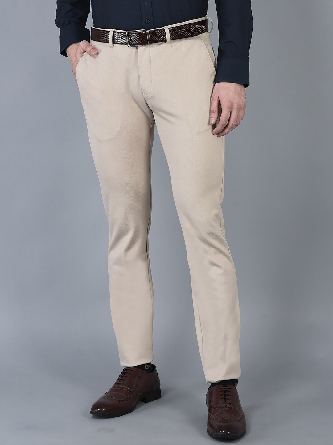 

CANOE Men Smart Easy Wash Formal Trousers, Beige