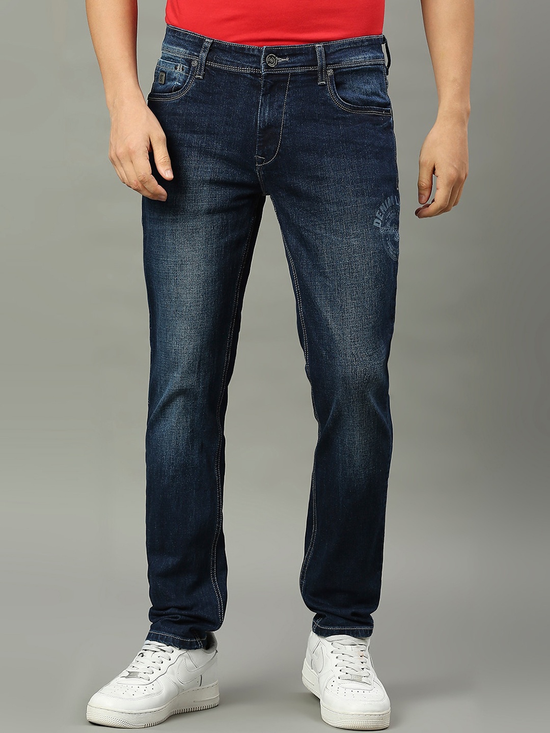 

ROCKING SWAMY Men Slim Fit Light Fade Stretchable Cotton Jeans, Navy blue