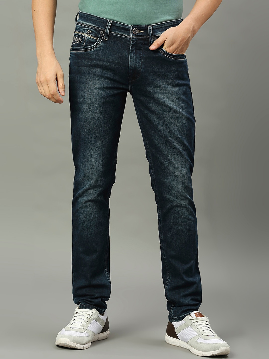 

ROCKING SWAMY Men Slim Fit Light Fade Stretchable Cotton Jeans, Navy blue