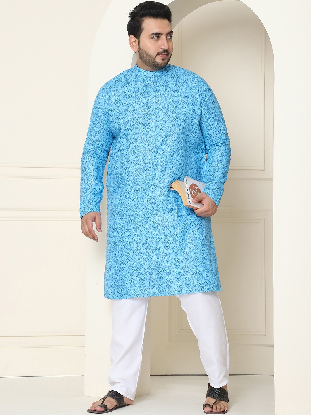 

SOJANYA PLUS Ethnic Motifs Printed Regular Kurta with Pyjamas, Turquoise blue