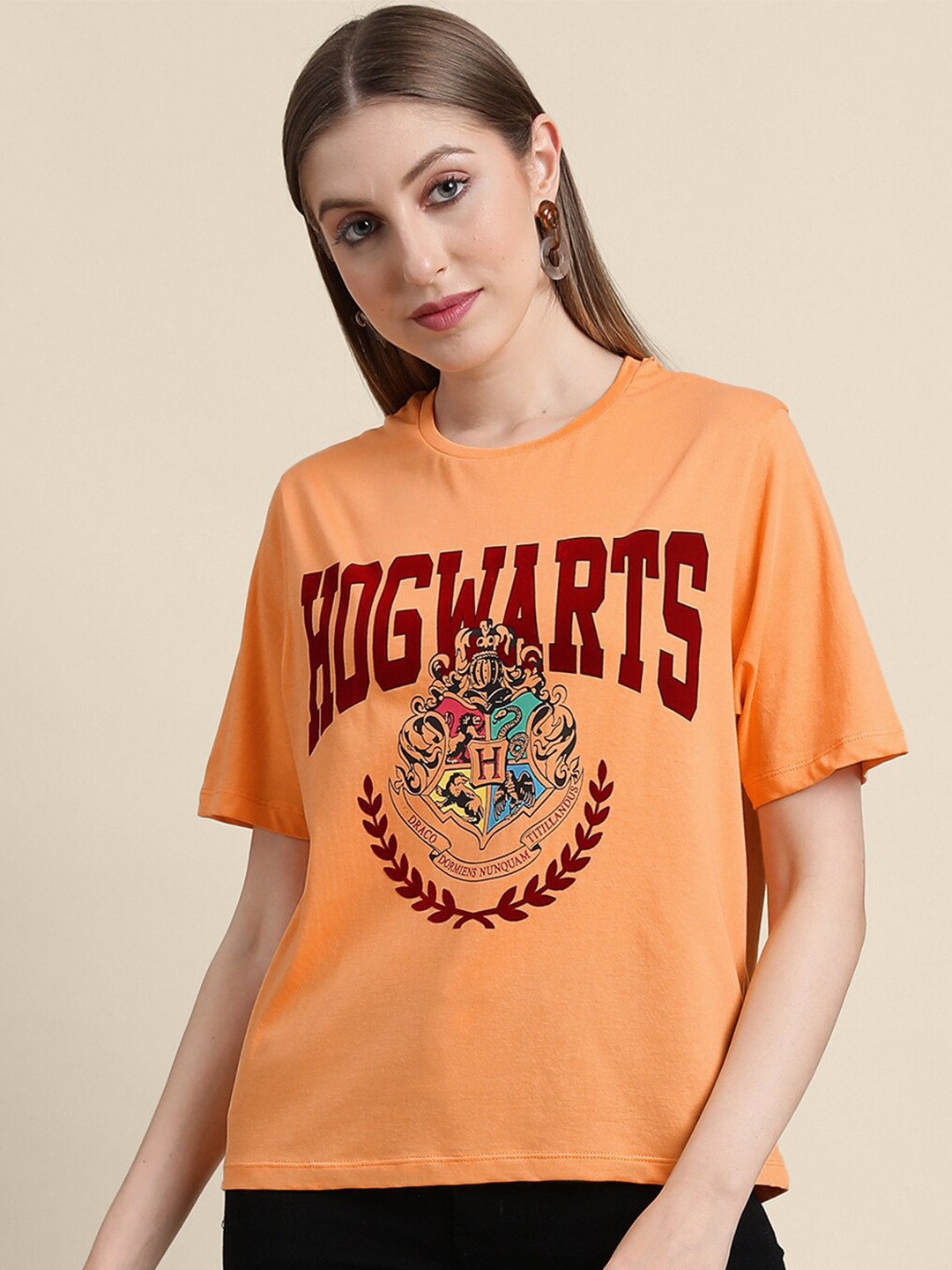 

Free Authority Hogwarts Printed Round Neck Short Sleeves Pure Cotton T-Shirt, Orange