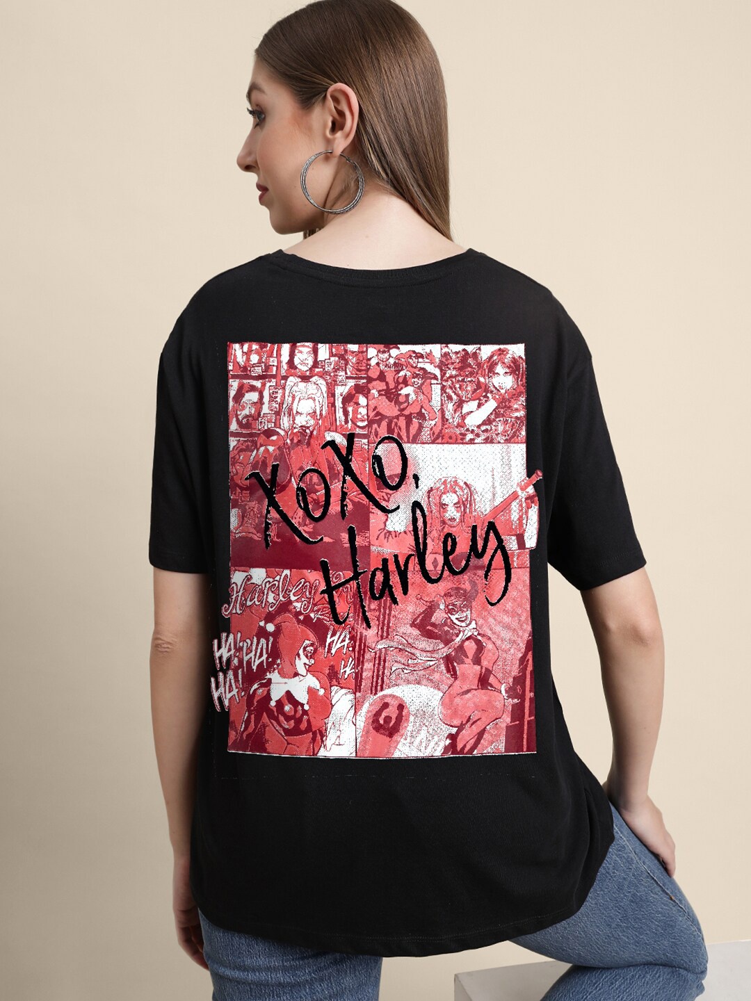 

Free Authority Harley Quinn Printed Round Neck Cotton T-Shirt, Black
