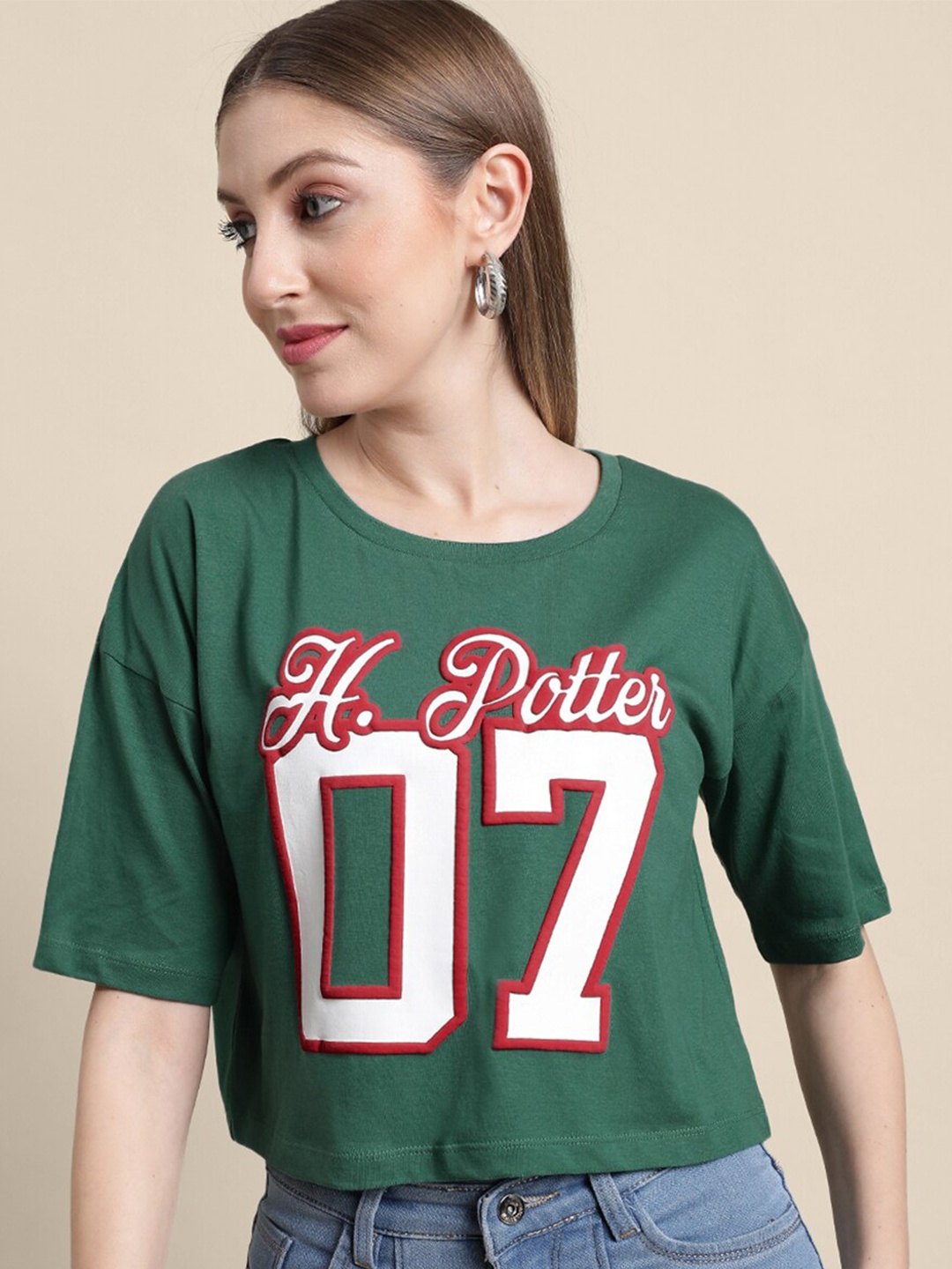 

Free Authority Women Harry Potter Printed Pure Cotton Tshirt, Green