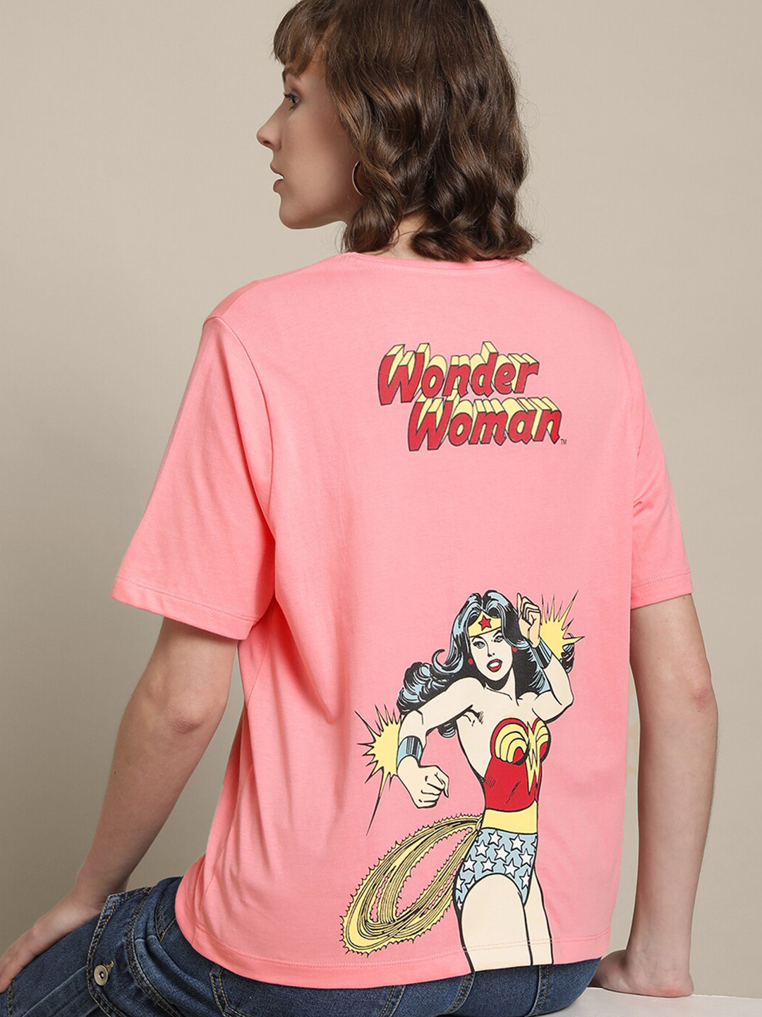 

Free Authority Wonder Woman Printed Round Neck Pure Cotton T-Shirt, Pink