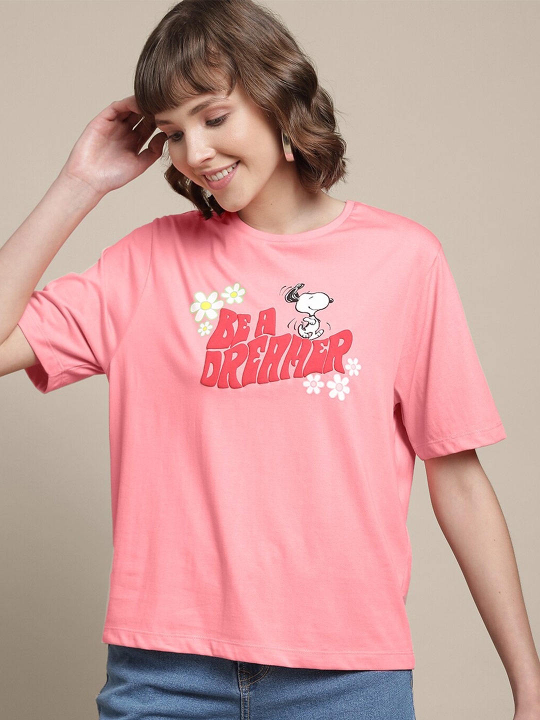 

Free Authority Peanuts Printed Round Neck Pure Cotton T-Shirt, Pink