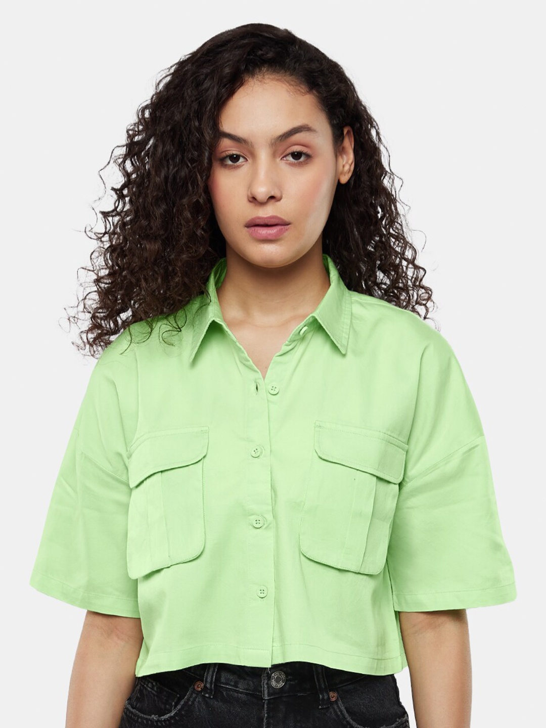 

The Souled Store Relaxed Boxy Opaque Casual Shirt, Green