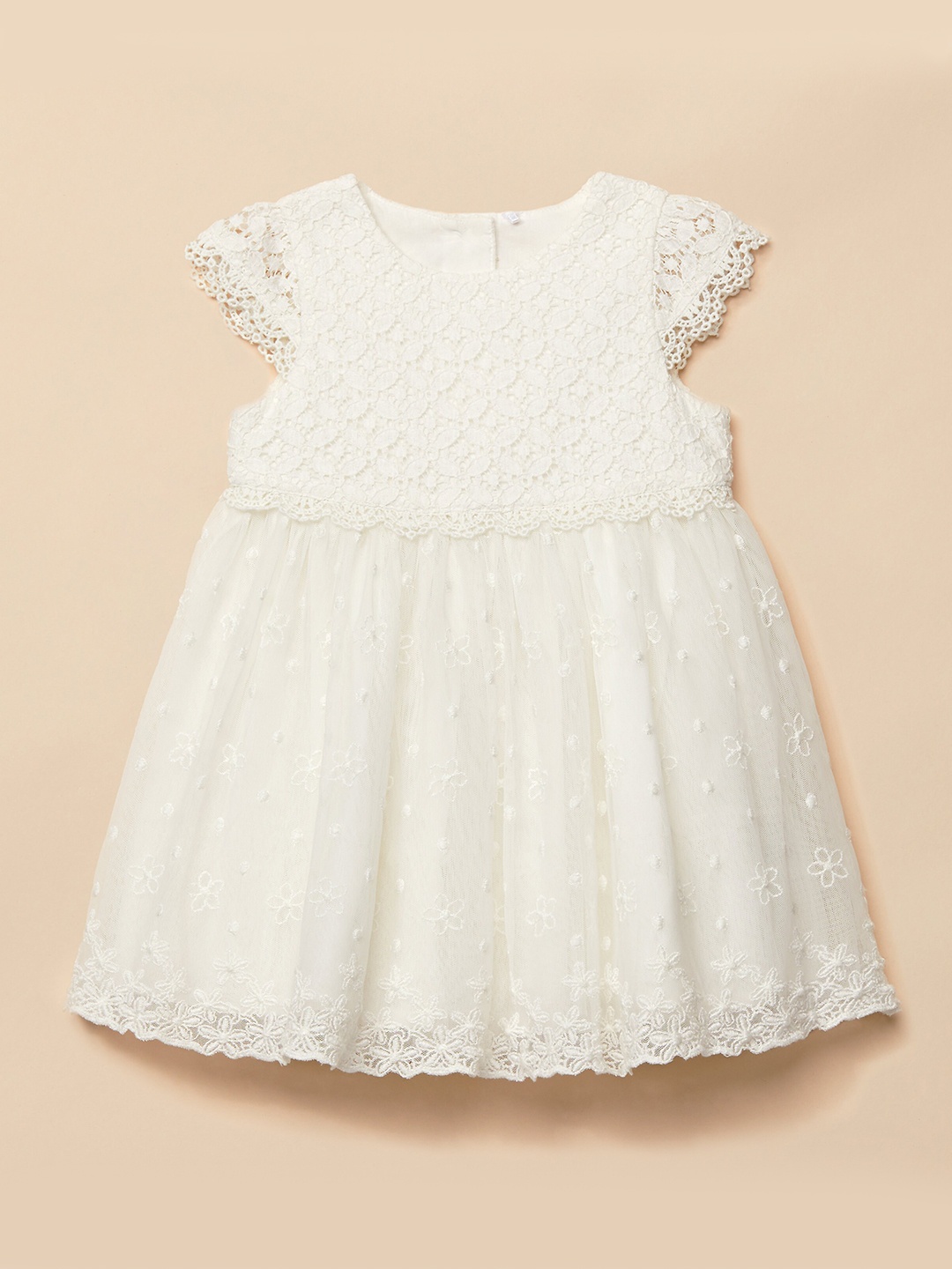 

mothercare Girls self Design Cotton Fit & Flare Dress, White