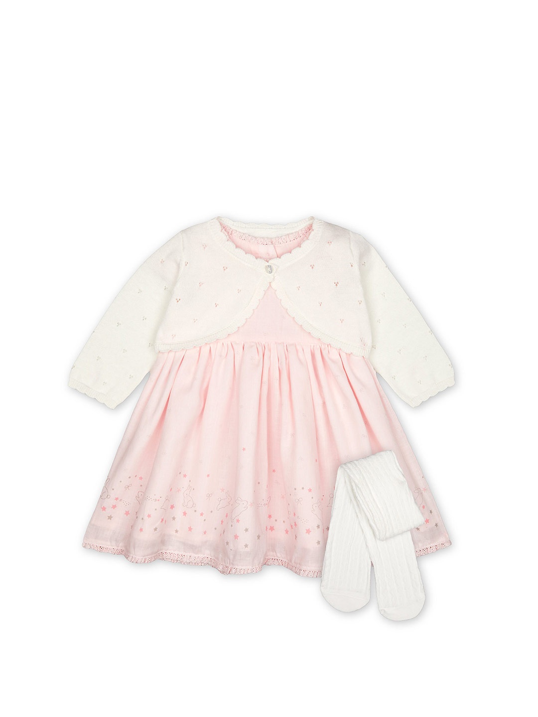 

mothercare Infant Girls Conversational Printed Cotton Fit & Flare Dress, Pink