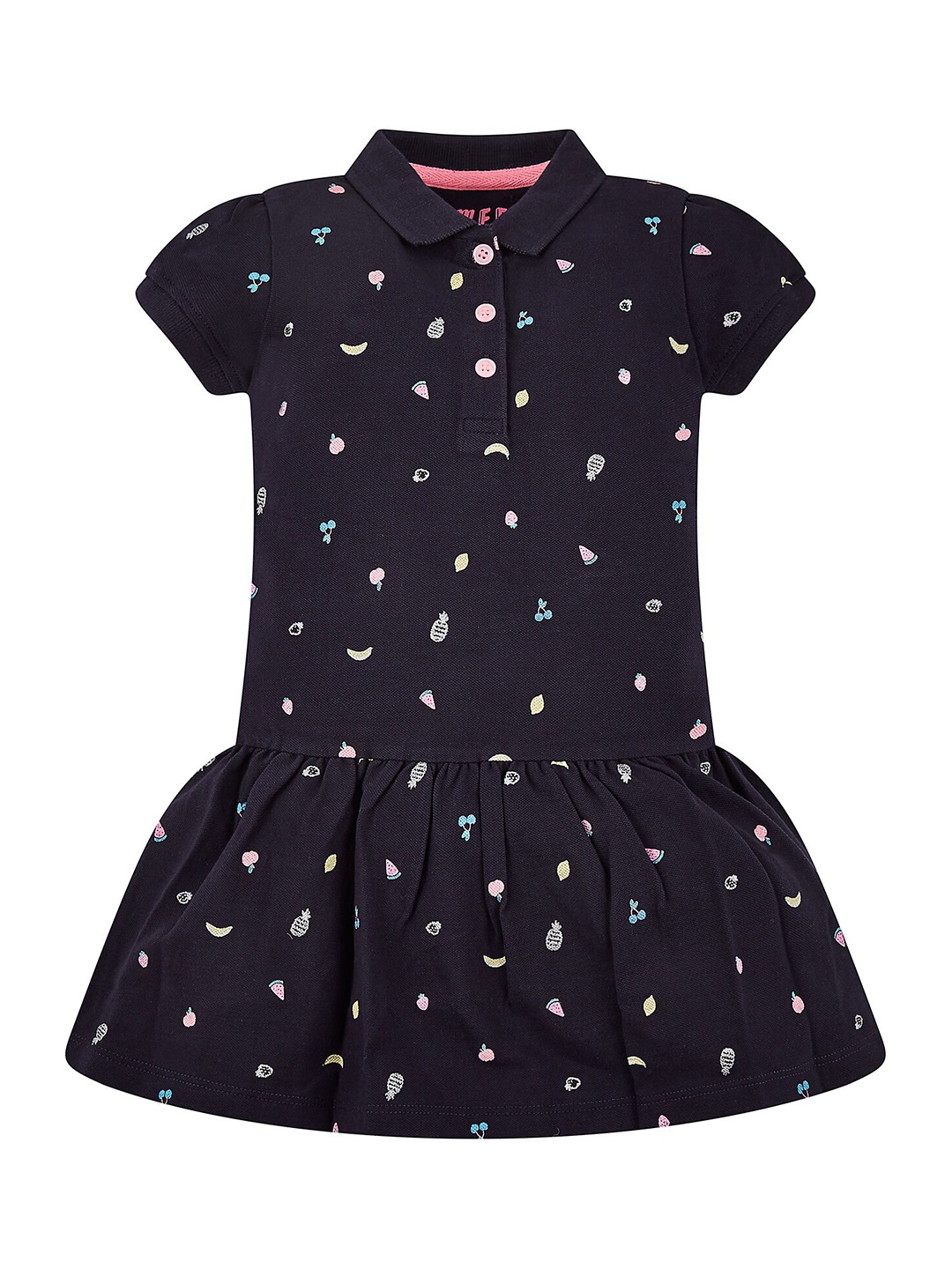 

mothercare Girls Shirt Collar Conversational Printed Cotton Shirt Dress, Navy blue