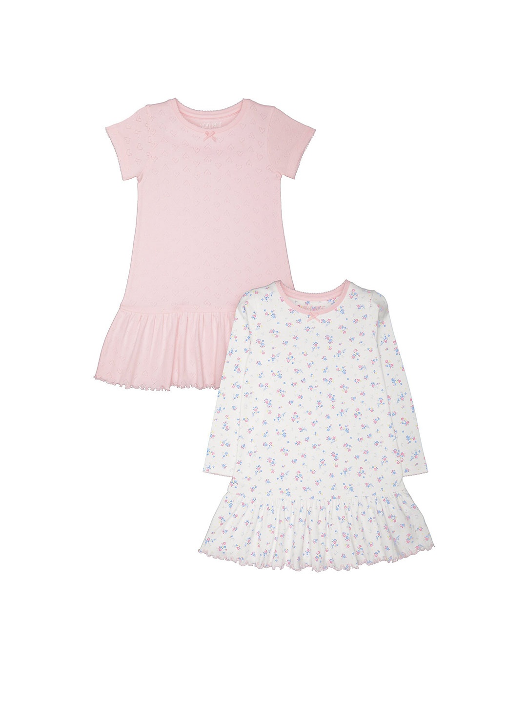 

mothercare Girls Pack Of 2 Floral Printed Cotton Drop-Waist Dress, Pink