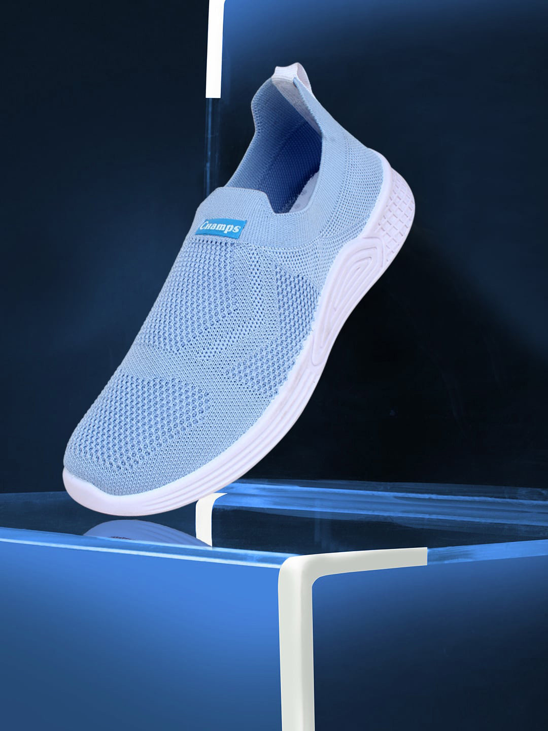 

Champs Women Woven Design Lightweight Mesh Contrast Sole Slip- On Sneakers, Blue