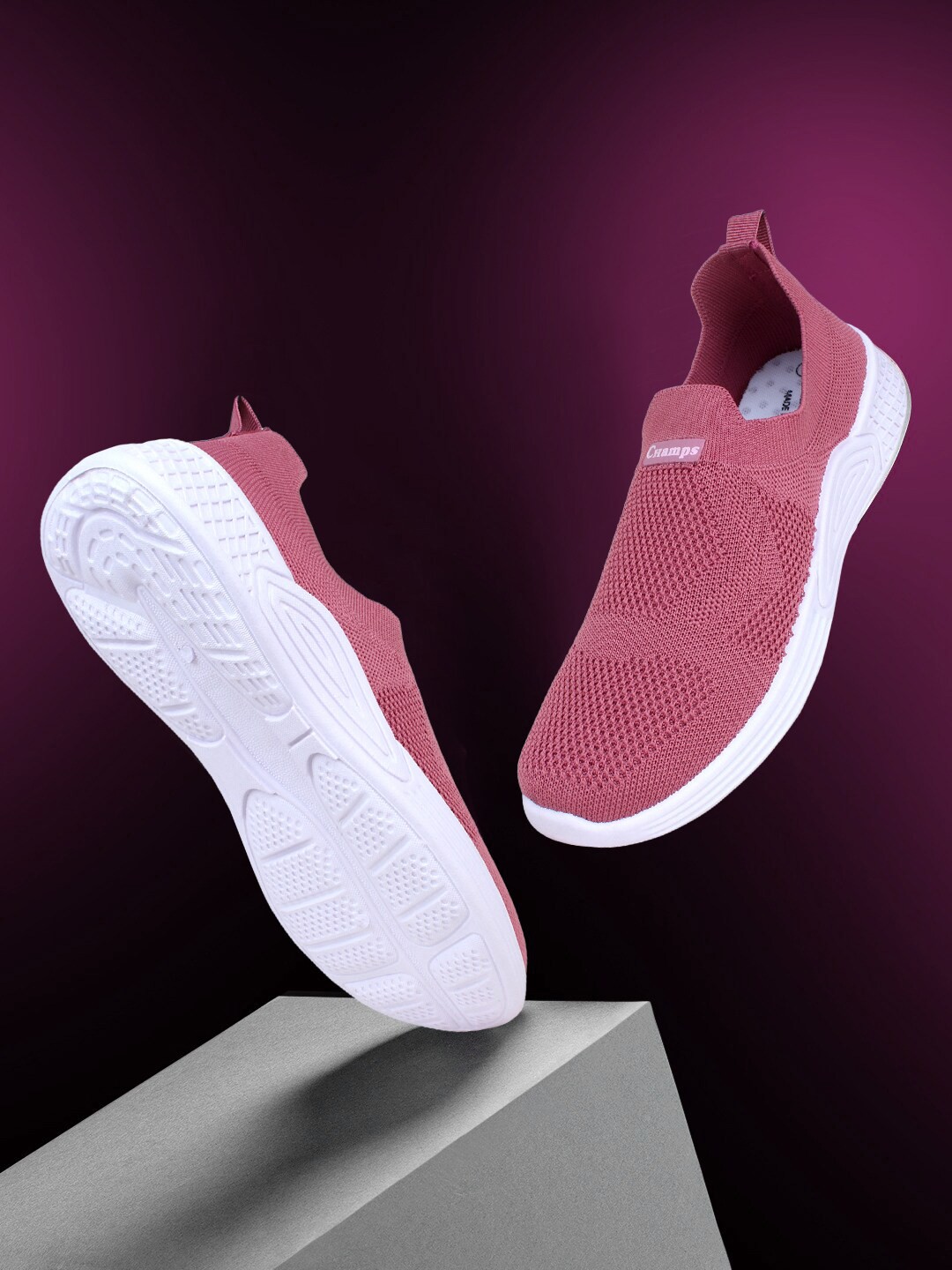 

Champs Women Woven Design Lightweight Mesh Contrast Sole Slip- On Sneakers, Mauve