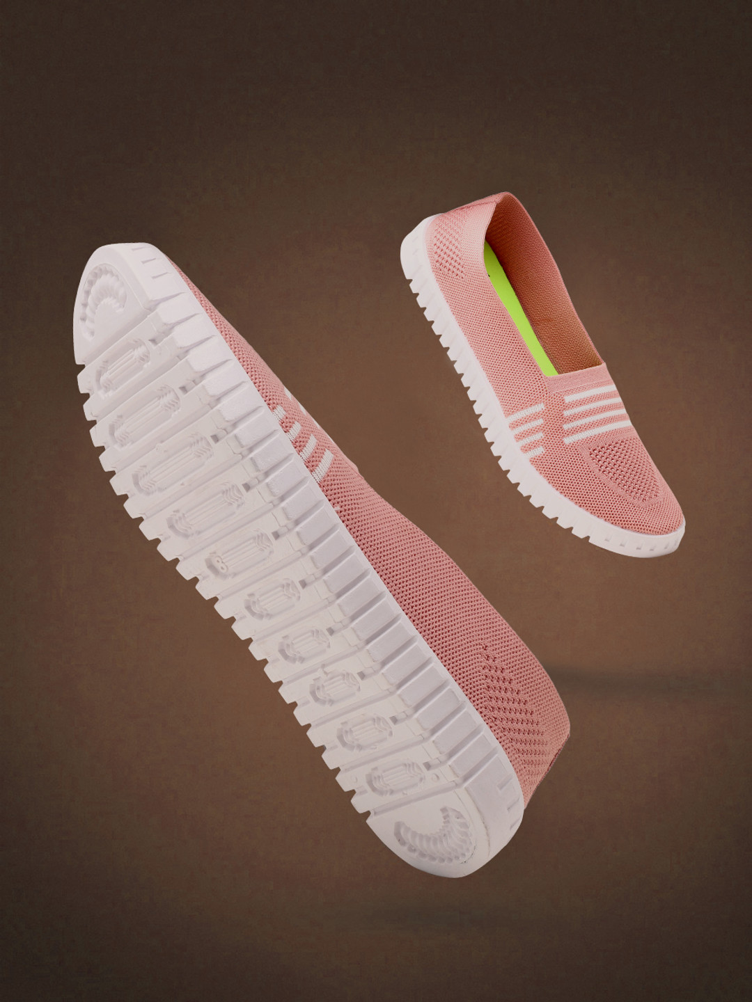 

Champs Women Woven Design Lightweight Mesh Contrast Sole Slip- On Sneakers, Peach