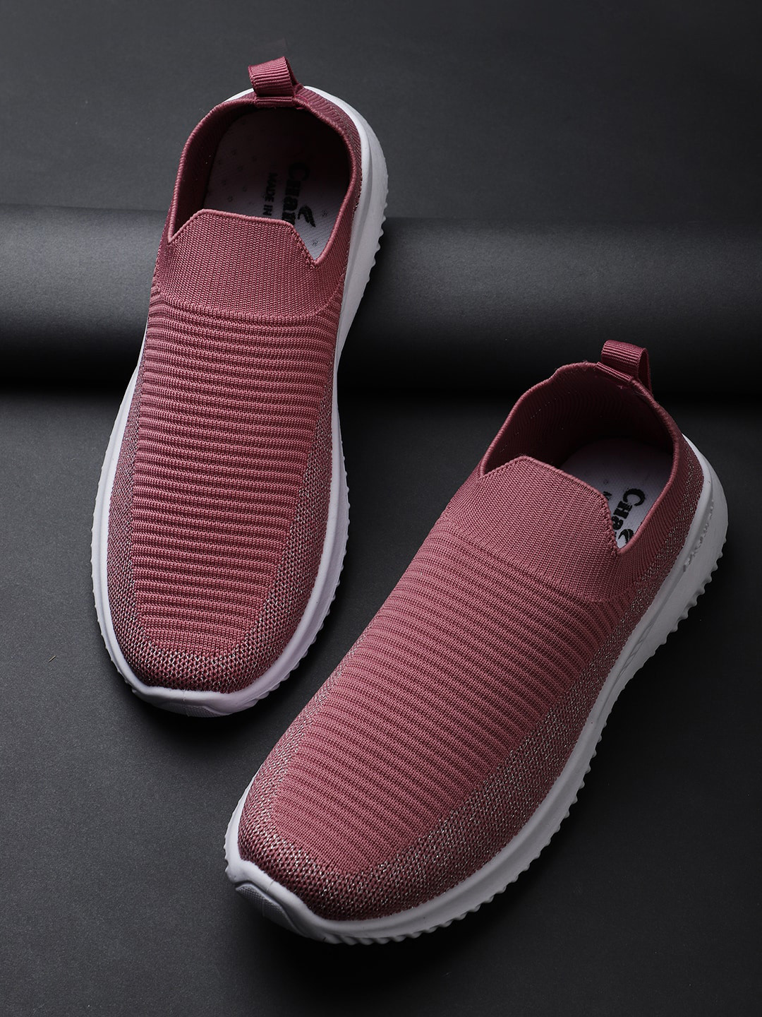 

Champs Women Woven Design Lightweight Mesh Contrast Sole Slip -On Sneakers, Mauve