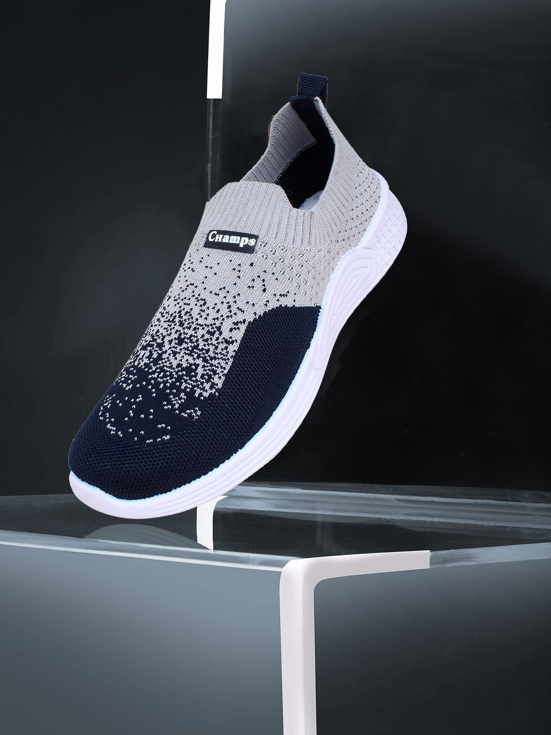 

Champs Women Woven Design Lightweight Mesh Contrast Sole Slip -On Sneakers, Navy blue