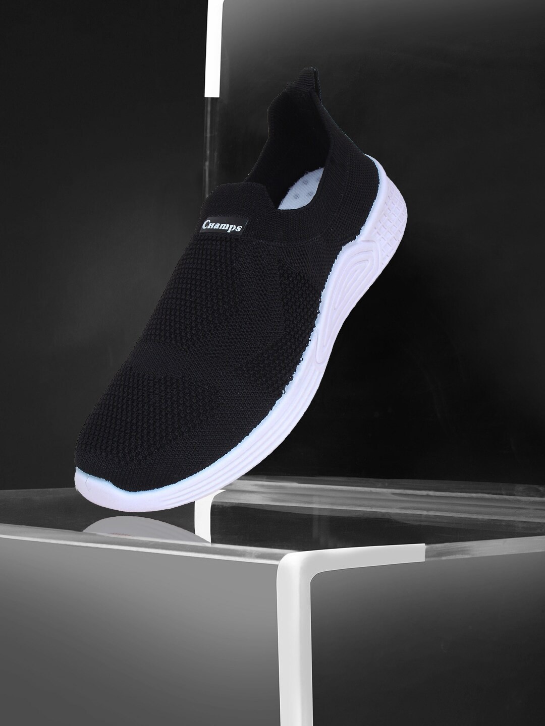 

Champs Women Woven Design Slip-On Sneakers, Black