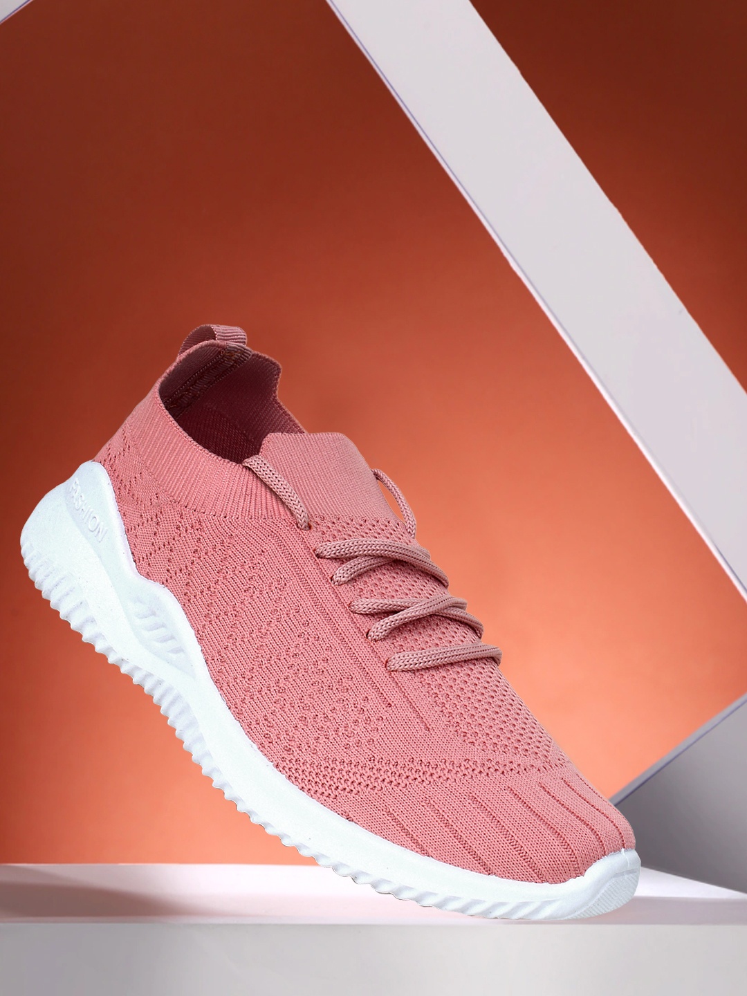 

Champs Women Woven Design Lightweight Mesh Contrast Sole Sneakers, Peach