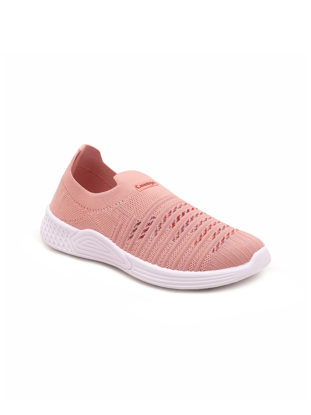 

Champs Women Woven Design Lightweight Mesh Contrast Sole Slip -On Sneakers, Peach