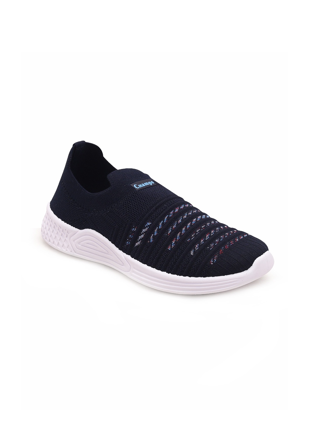 

Champs Women Woven Design Lightweight Mesh Contrast Sole Slip -On Sneakers, Navy blue