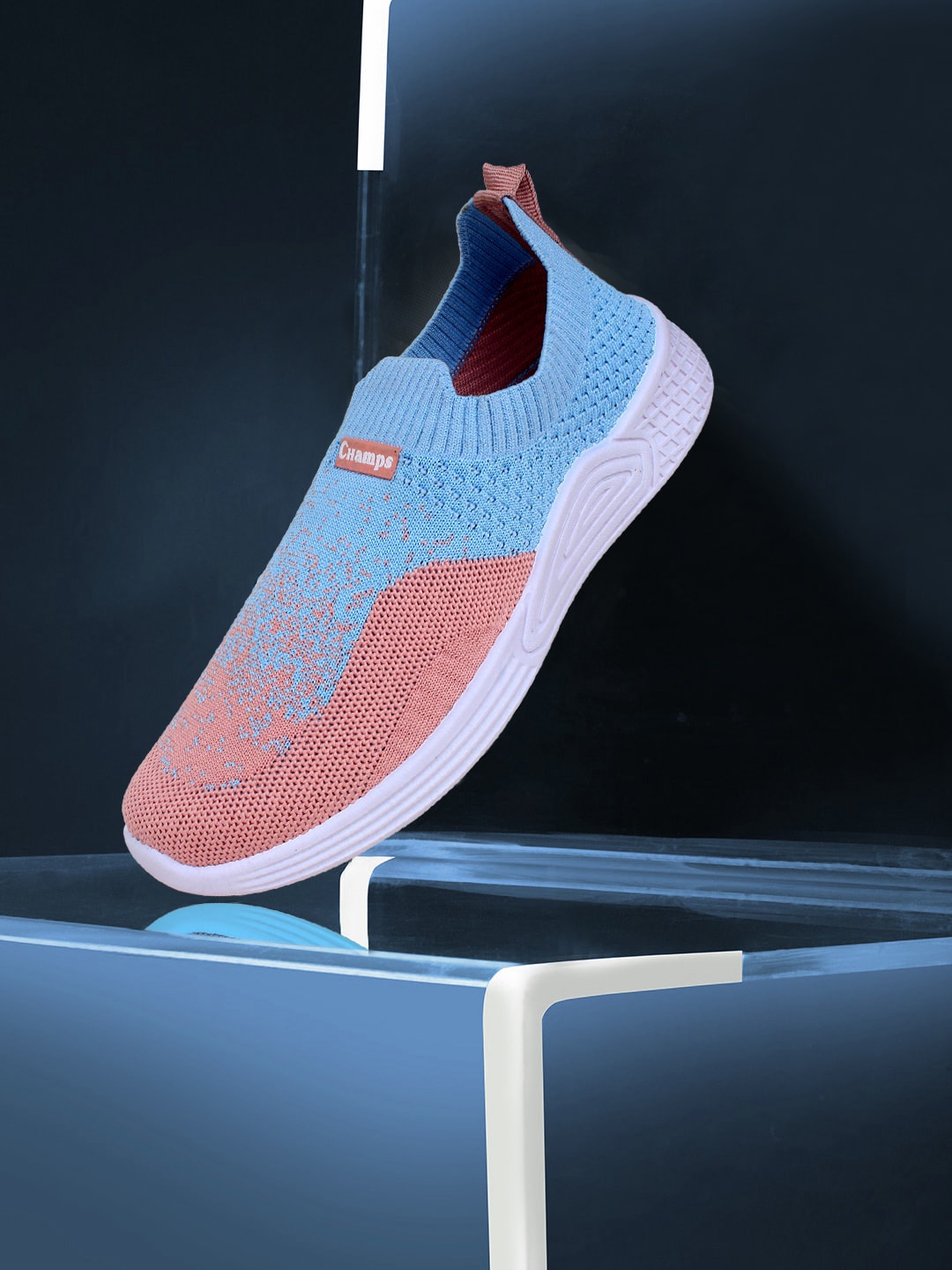 

Champs Women Woven Design Lightweight Mesh Contrast Sole Slip -On Sneakers, Peach