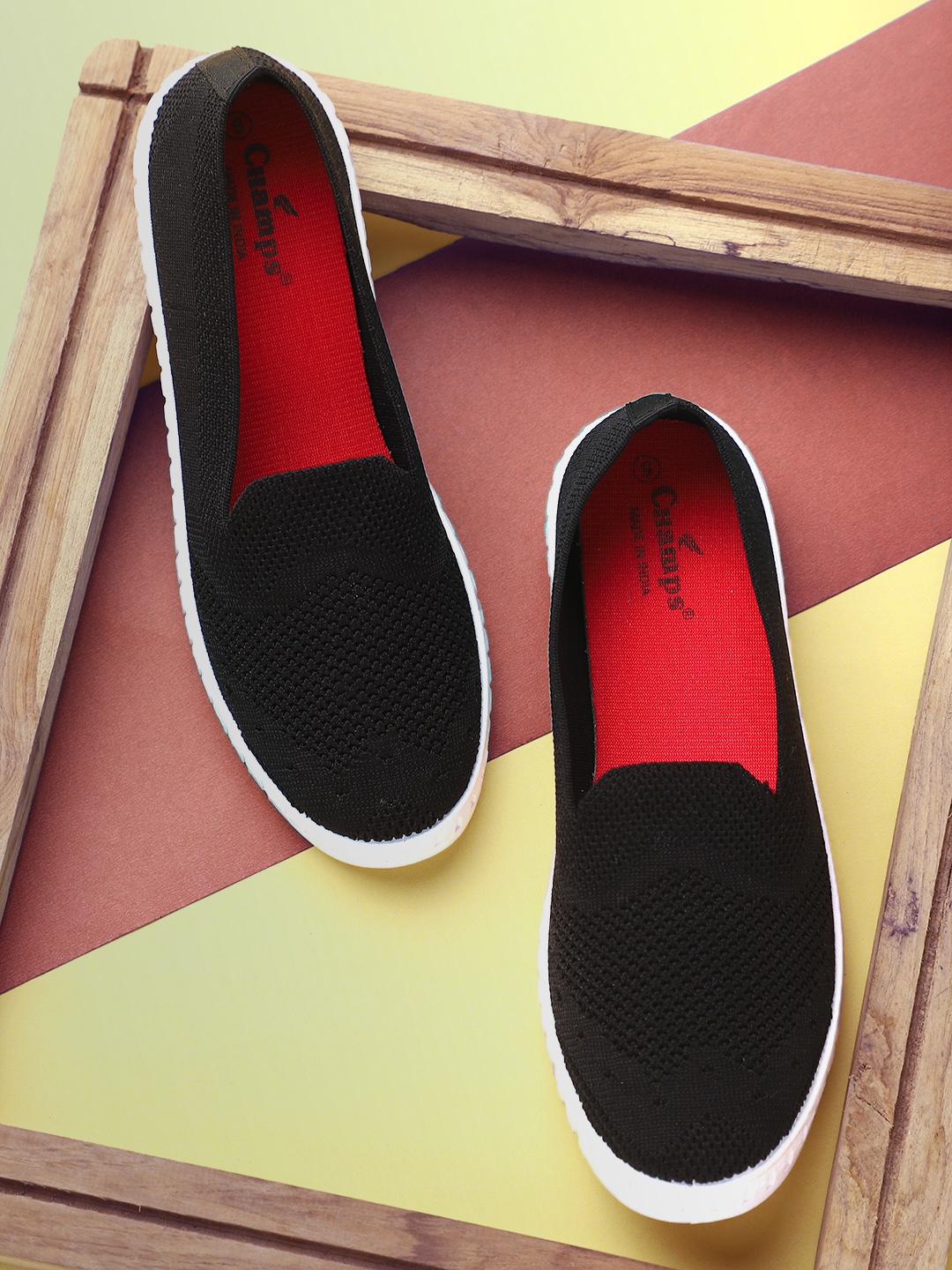 

Champs Women Woven Design Slip-On Sneakers, Black