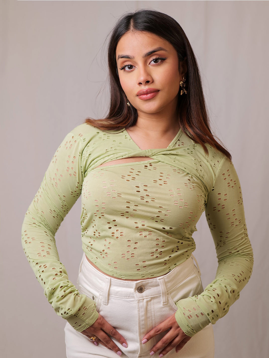 

H&M Lazer Cut Top, Green