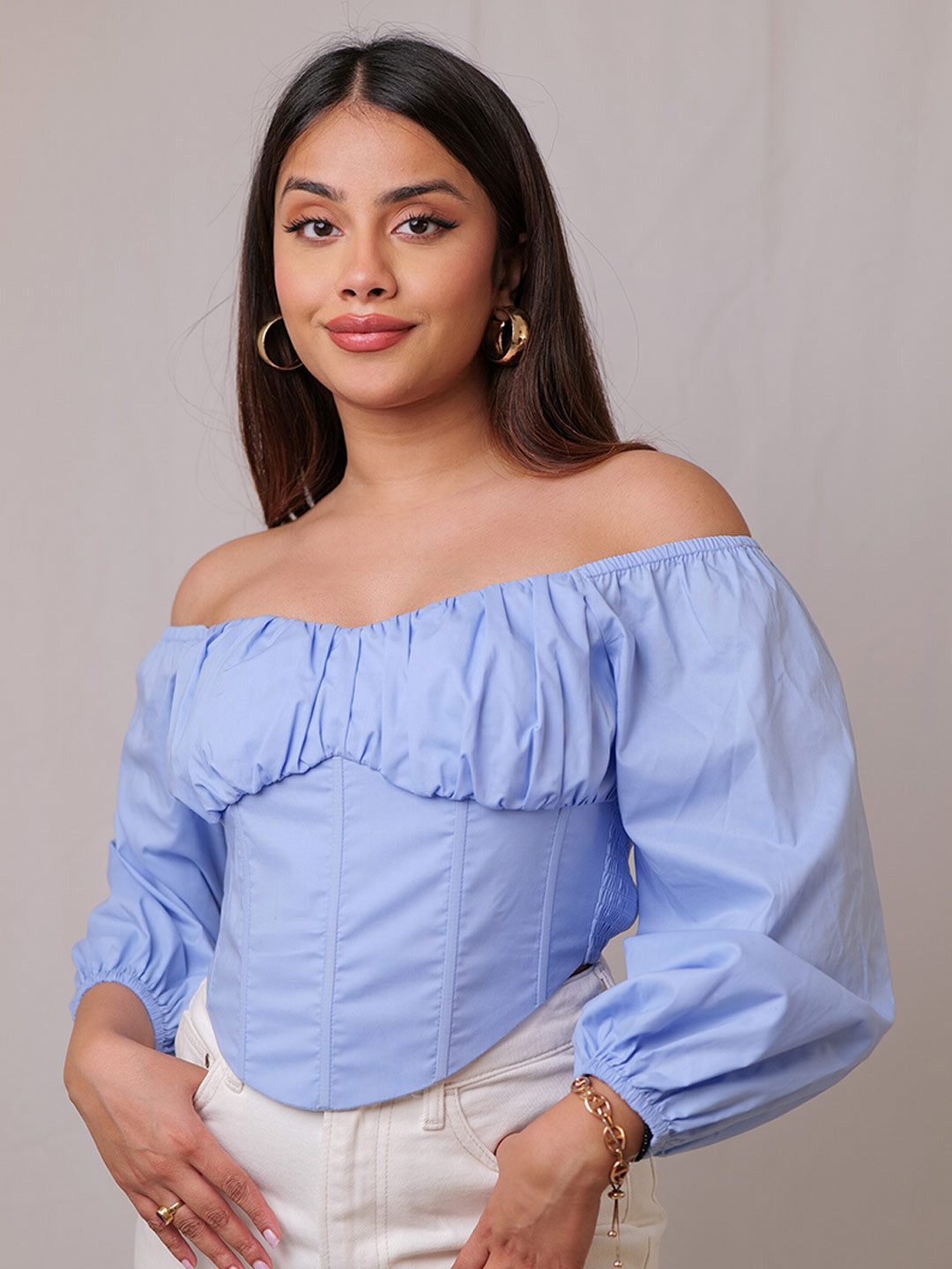 

H&M Off-Shoulder Corset Top, Blue