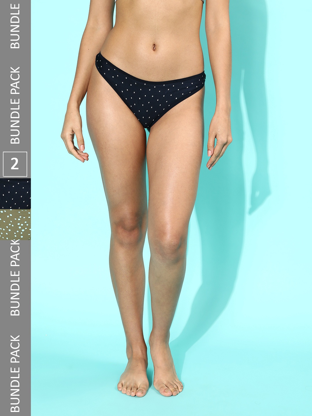 

Leading Lady Pack of 2 Printed Thong Briefs, Navy blue