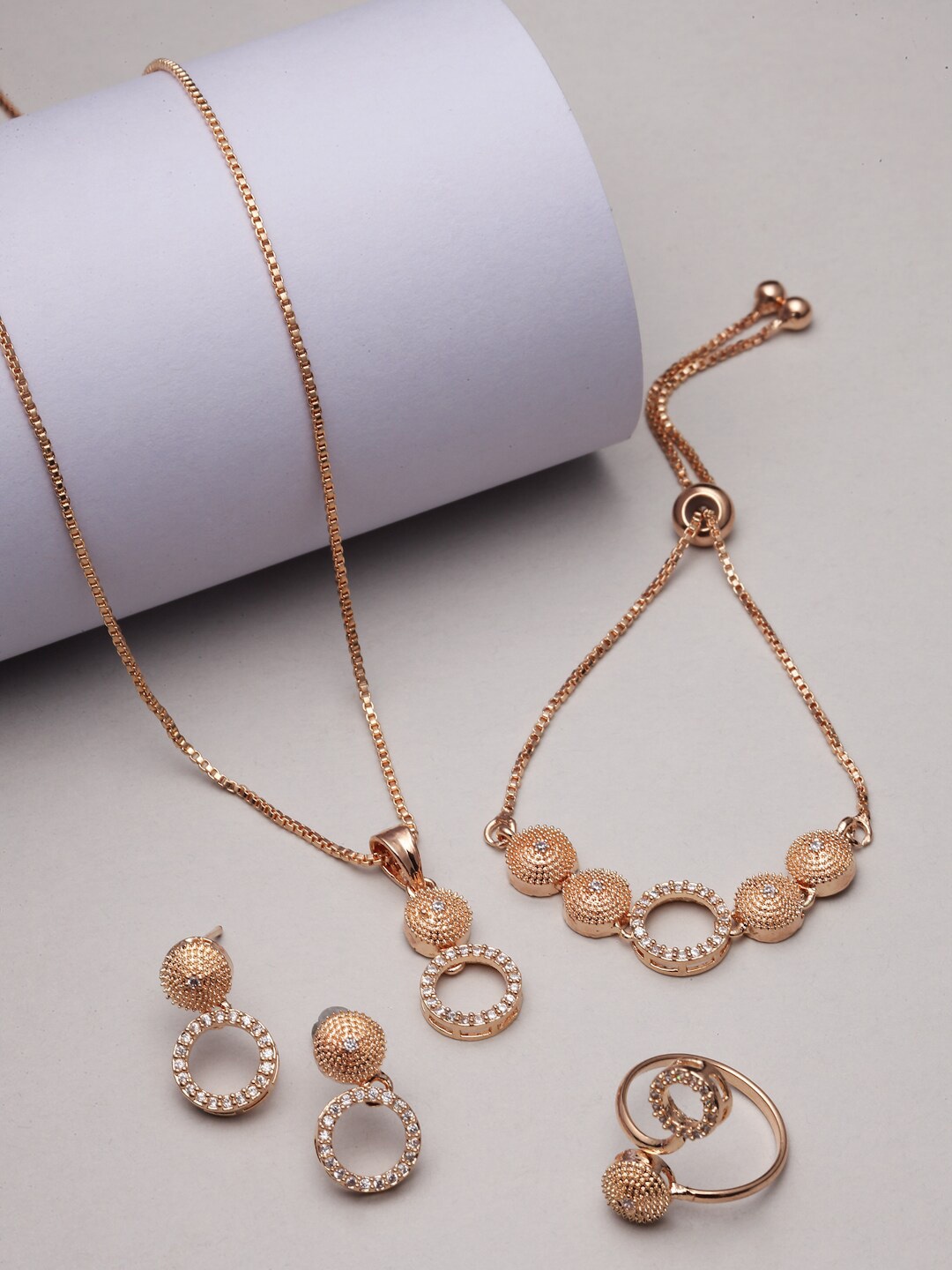 

ZENEME Rose-Gold Plated AD-Studded Jewellery Set