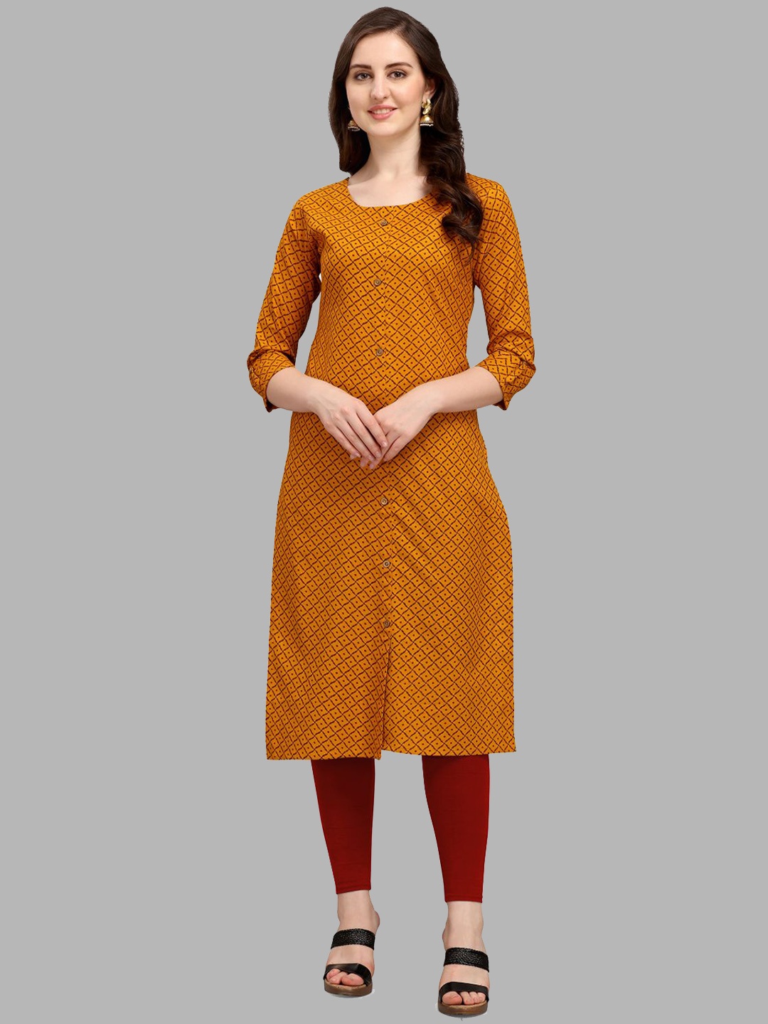 

DEETYA ARTS Geometric Printed Straight Regular Kurta, Mustard