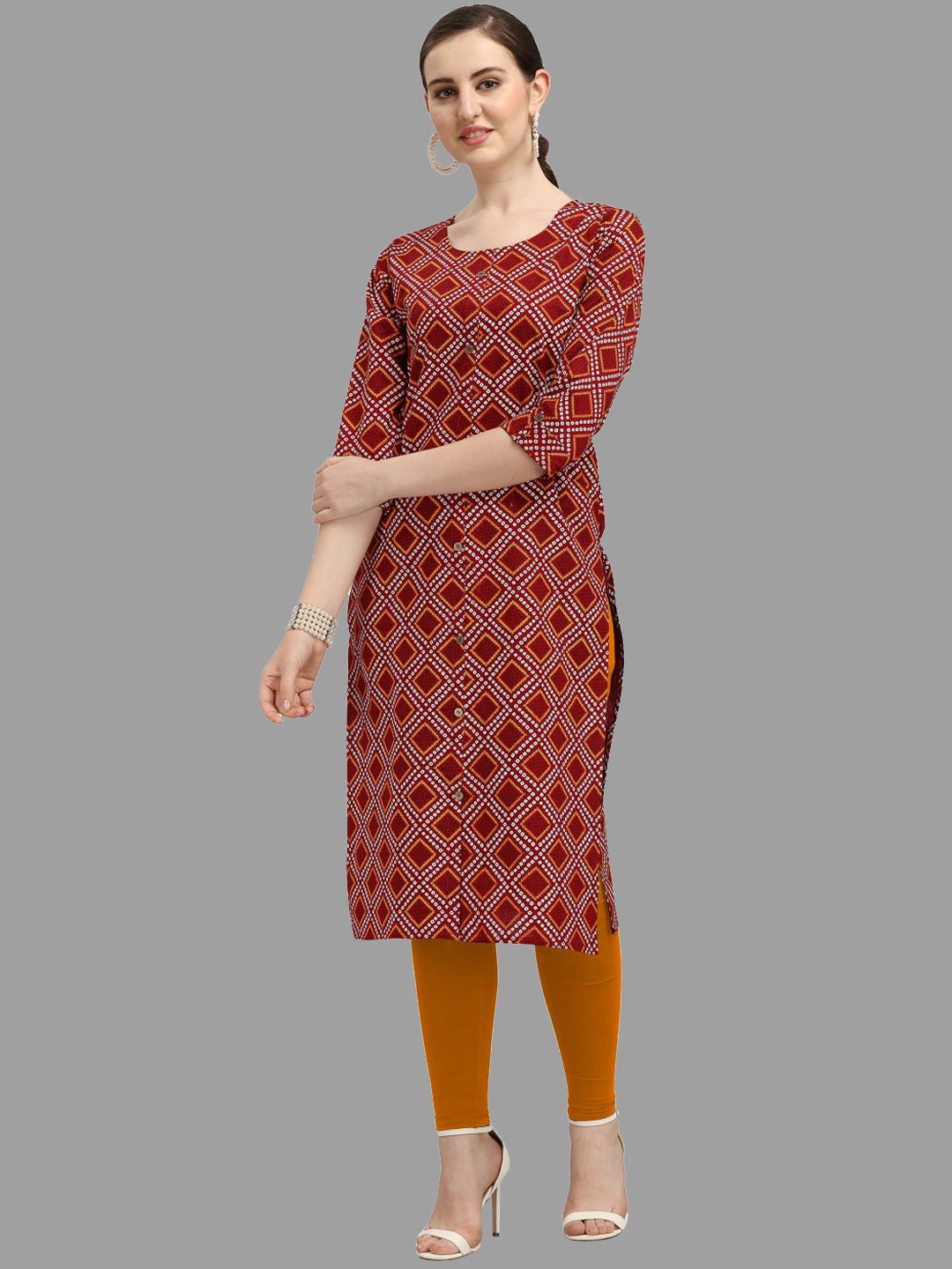 

DEETYA ARTS Ethnic Motif Printed Straight Kurta, Red