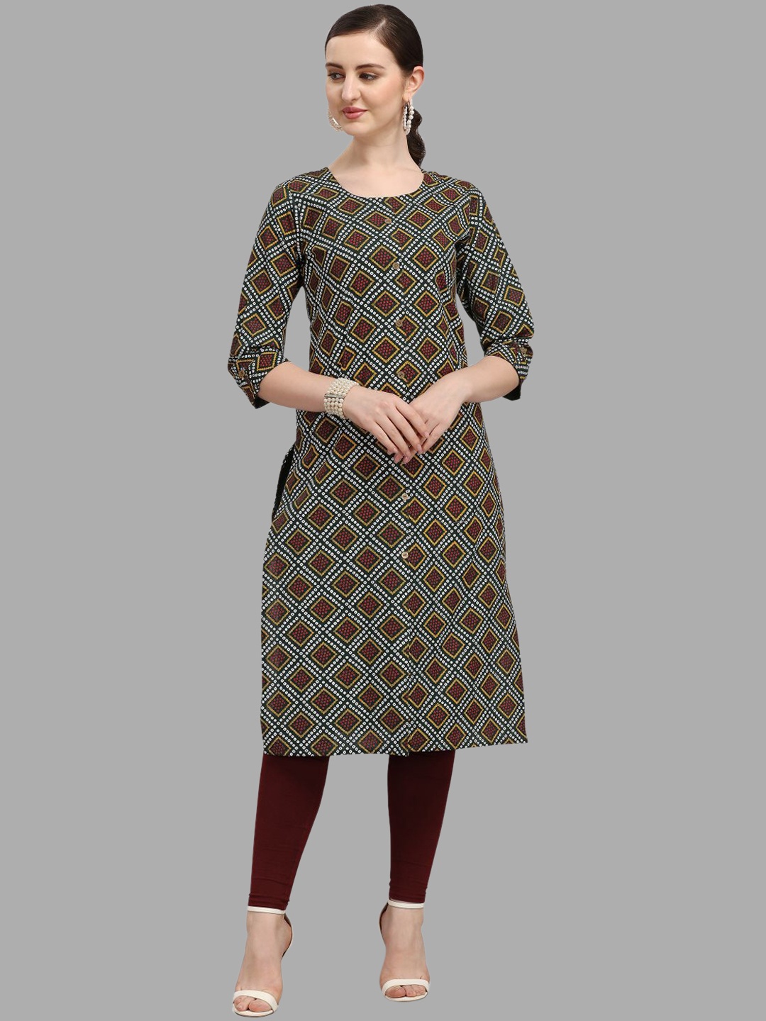 

DEETYA ARTS Bandhani Printed Cotton Kurta, Black