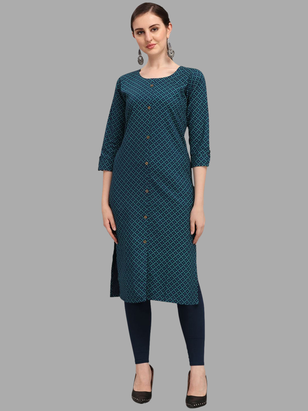 

DEETYA ARTS Geometric Printed Straight Kurta, Navy blue