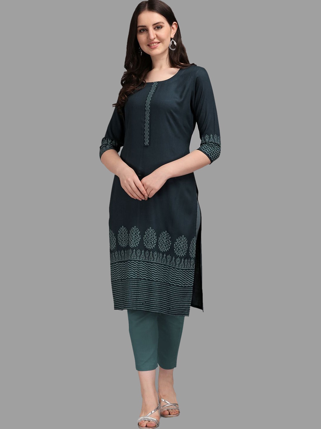 

DEETYA ARTS Ethnic Motif Printed Regular Kurta, Navy blue