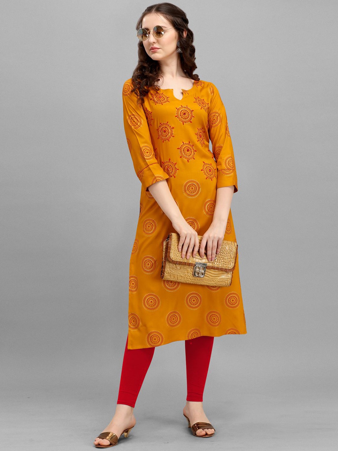

DEETYA ARTS Women Ethnic Motifs Embroidered Notched Neck Kurta, Orange