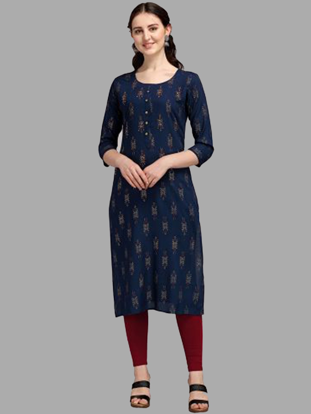 

DEETYA ARTS Ethnic Motifs Printed Sequinned Kurta, Navy blue