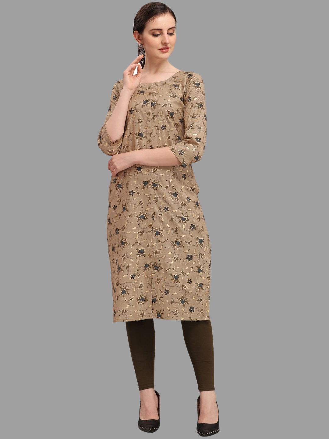 

DEETYA ARTS Floral Printed Straight Regular Kurta, Taupe
