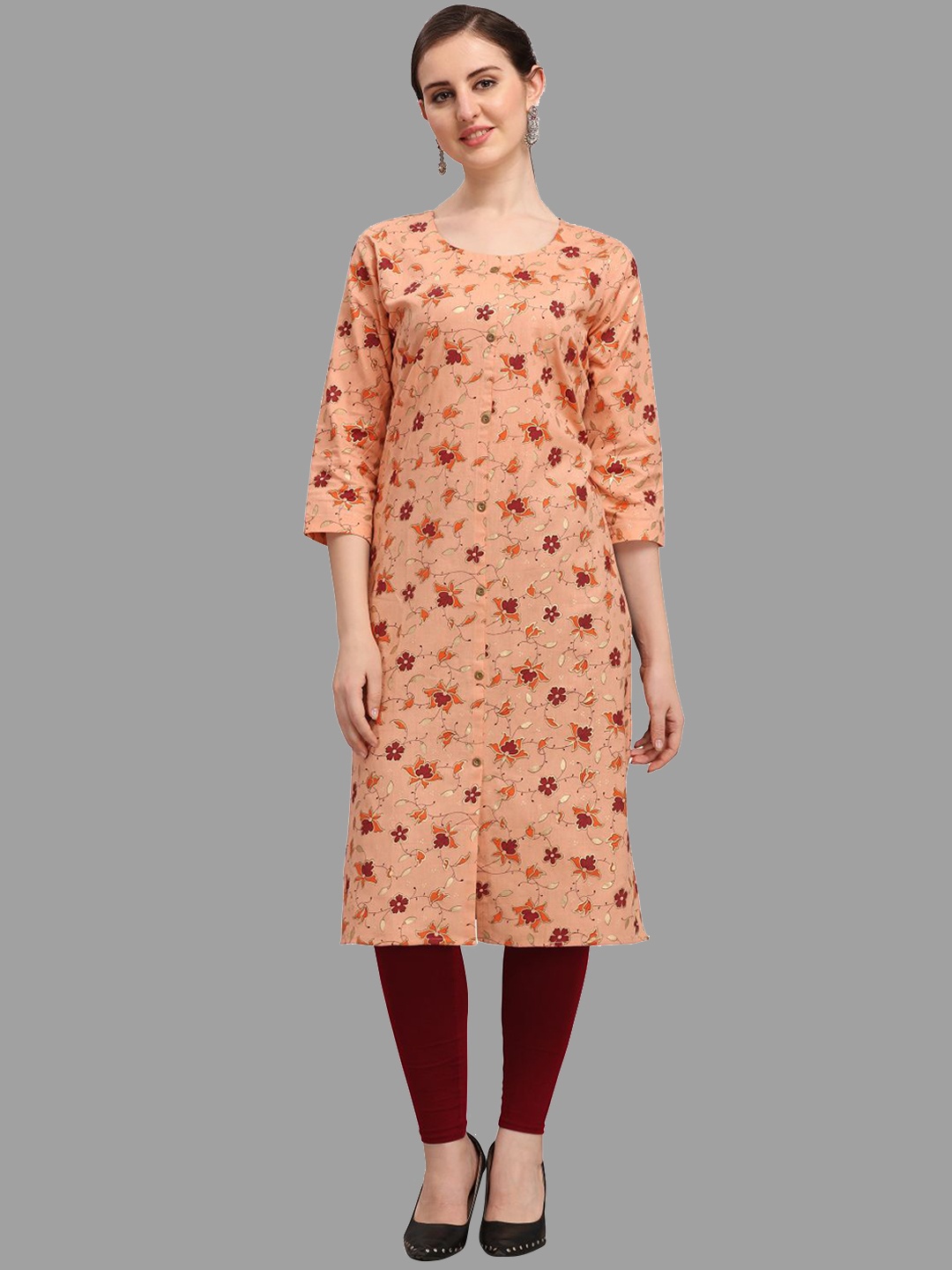 

DEETYA ARTS Women Floral Printed Straight Kurta, Peach