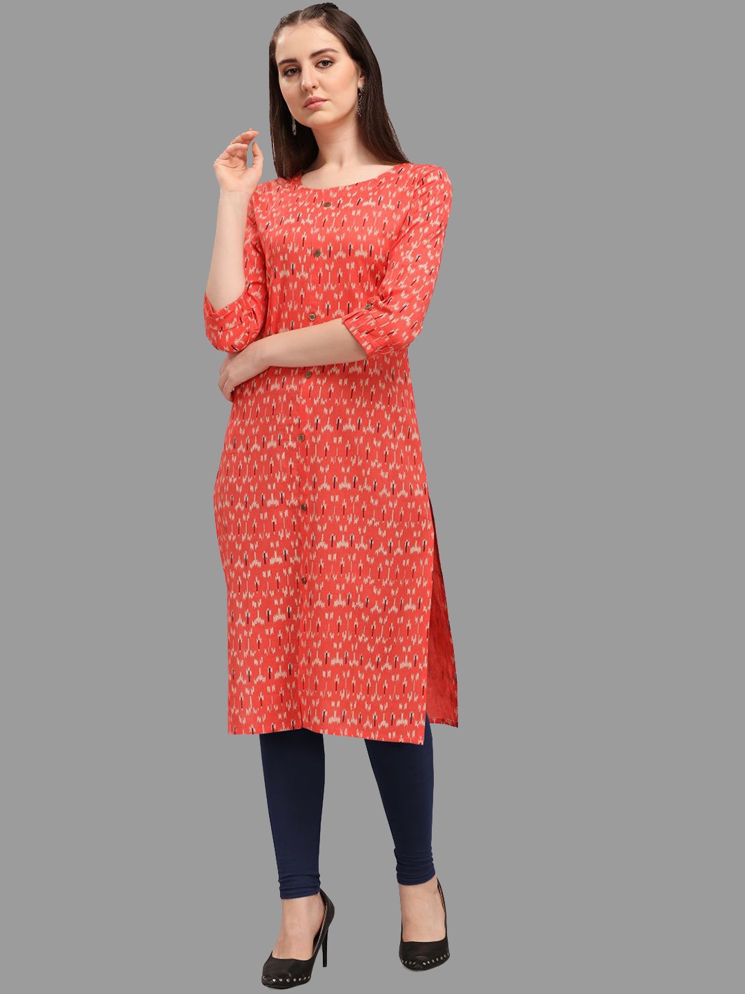 

DEETYA ARTS Abstract Printed Cotton Kurta, Red
