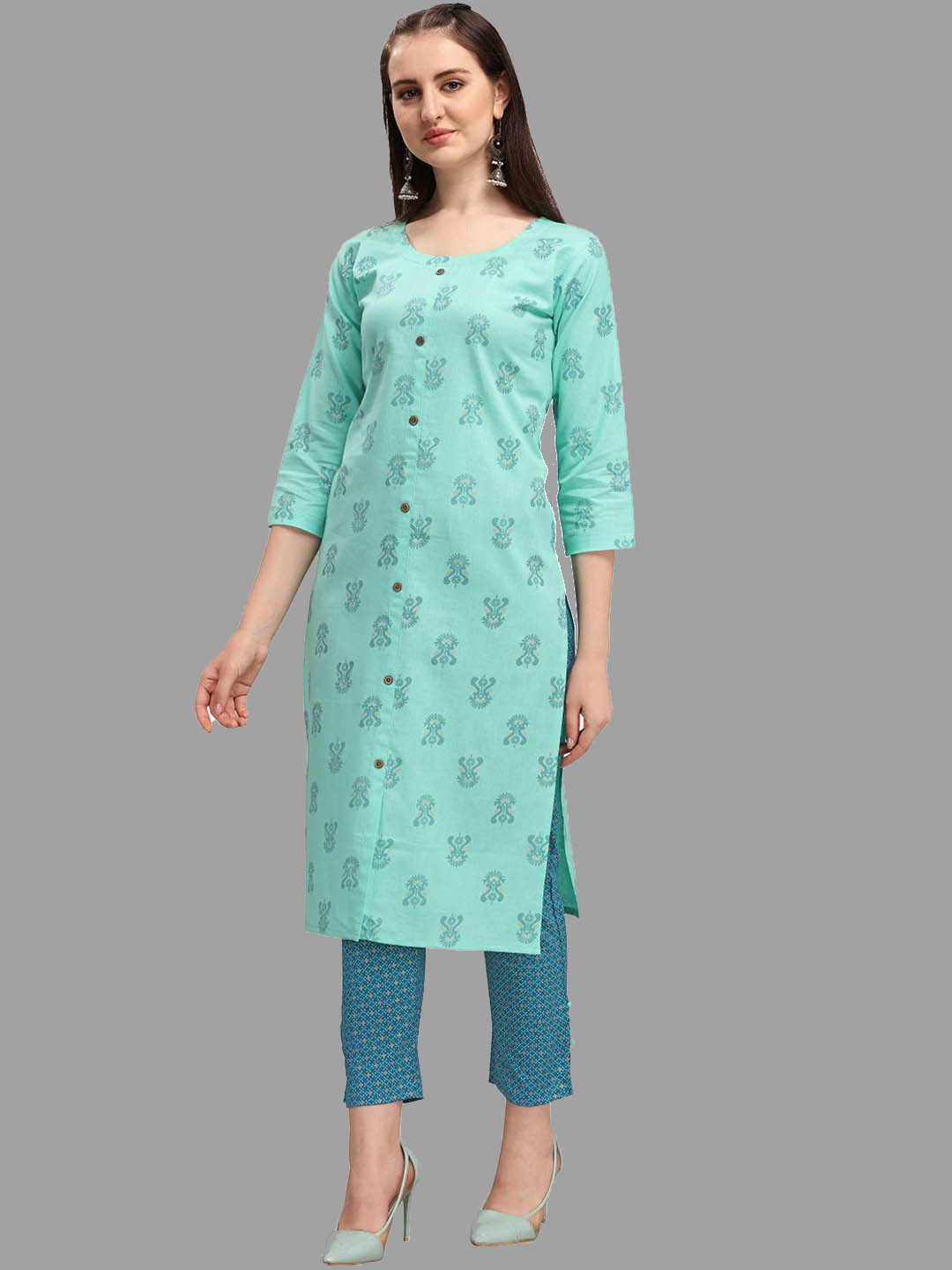 

DEETYA ARTS Ethnic Motifs Printed Regular Kurta, Green