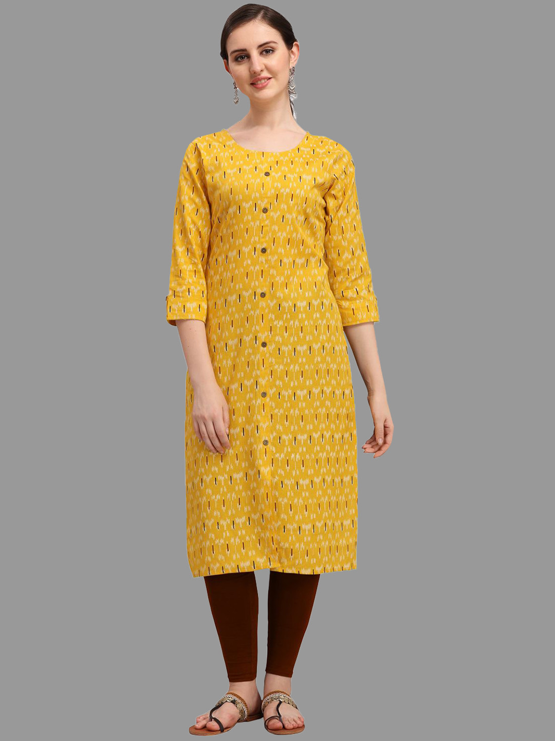 

DEETYA ARTS Abstract Printed Cotton Kurta, Mustard