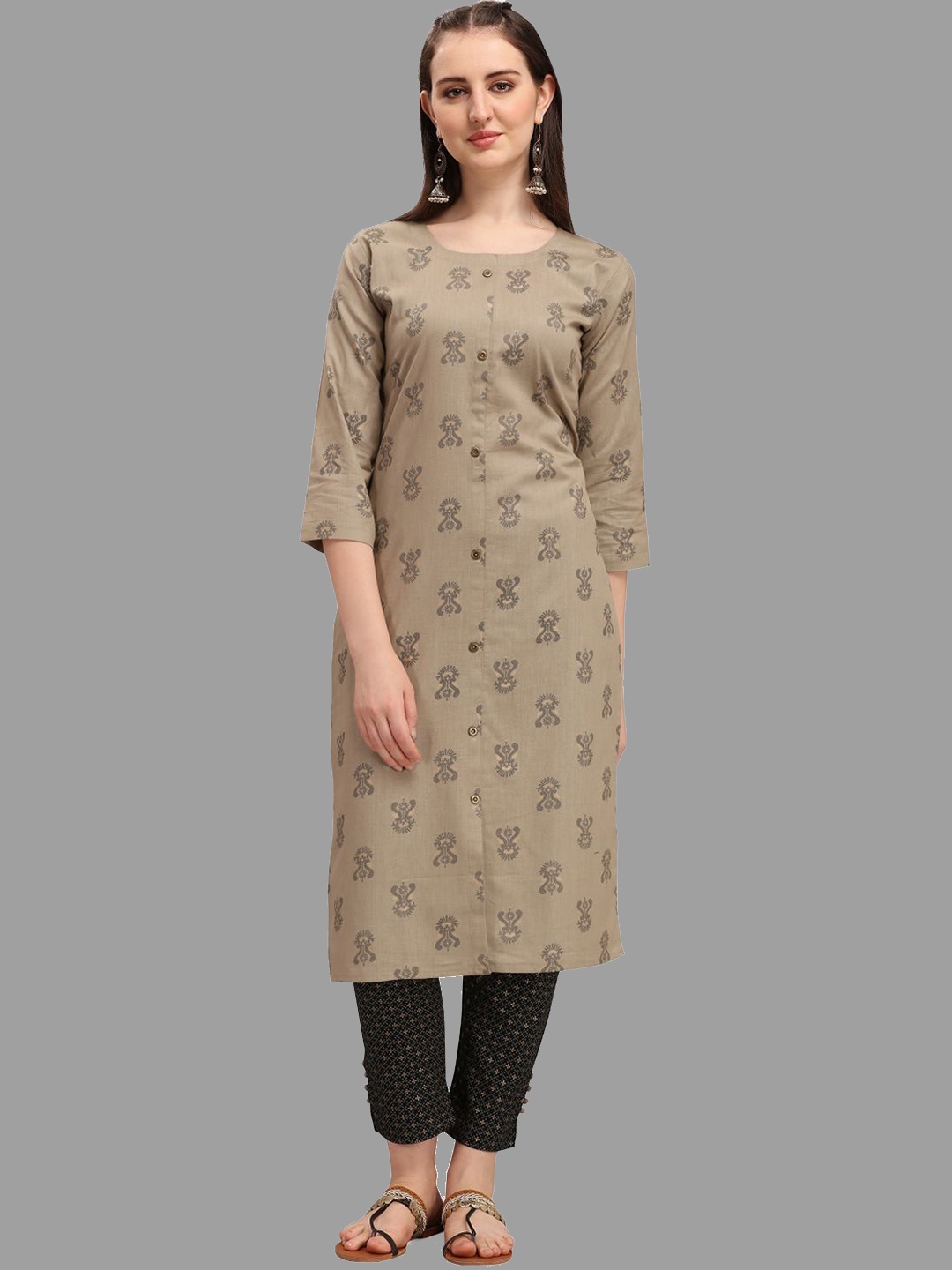 

DEETYA ARTS Ethnic Motifs Printed Cotton Kurta, Grey